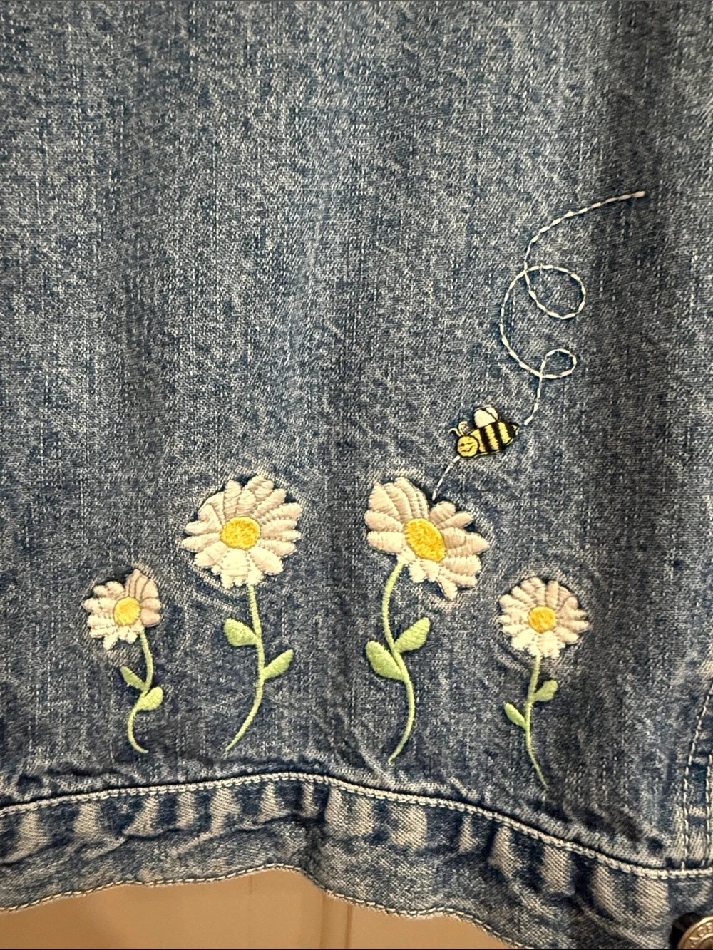 The Children's Place Med Blue Denim Jacket with Floral Embroidery Size 6X/7